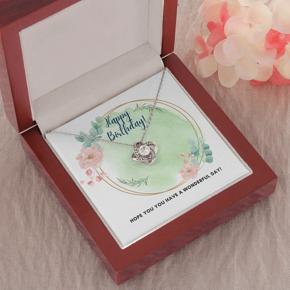 Happy Birthday on Your Wonderful Day Love Knot Necklace
