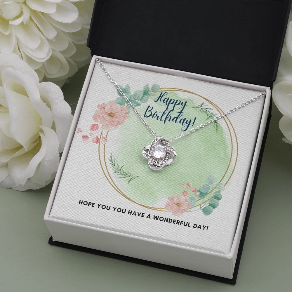 Happy Birthday on Your Wonderful Day Love Knot Necklace
