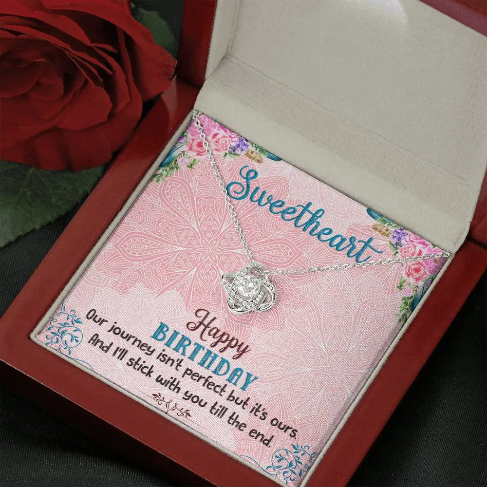 Happy Birthday Sweetheart, I'll stick with you till the end-Love Knot Necklace