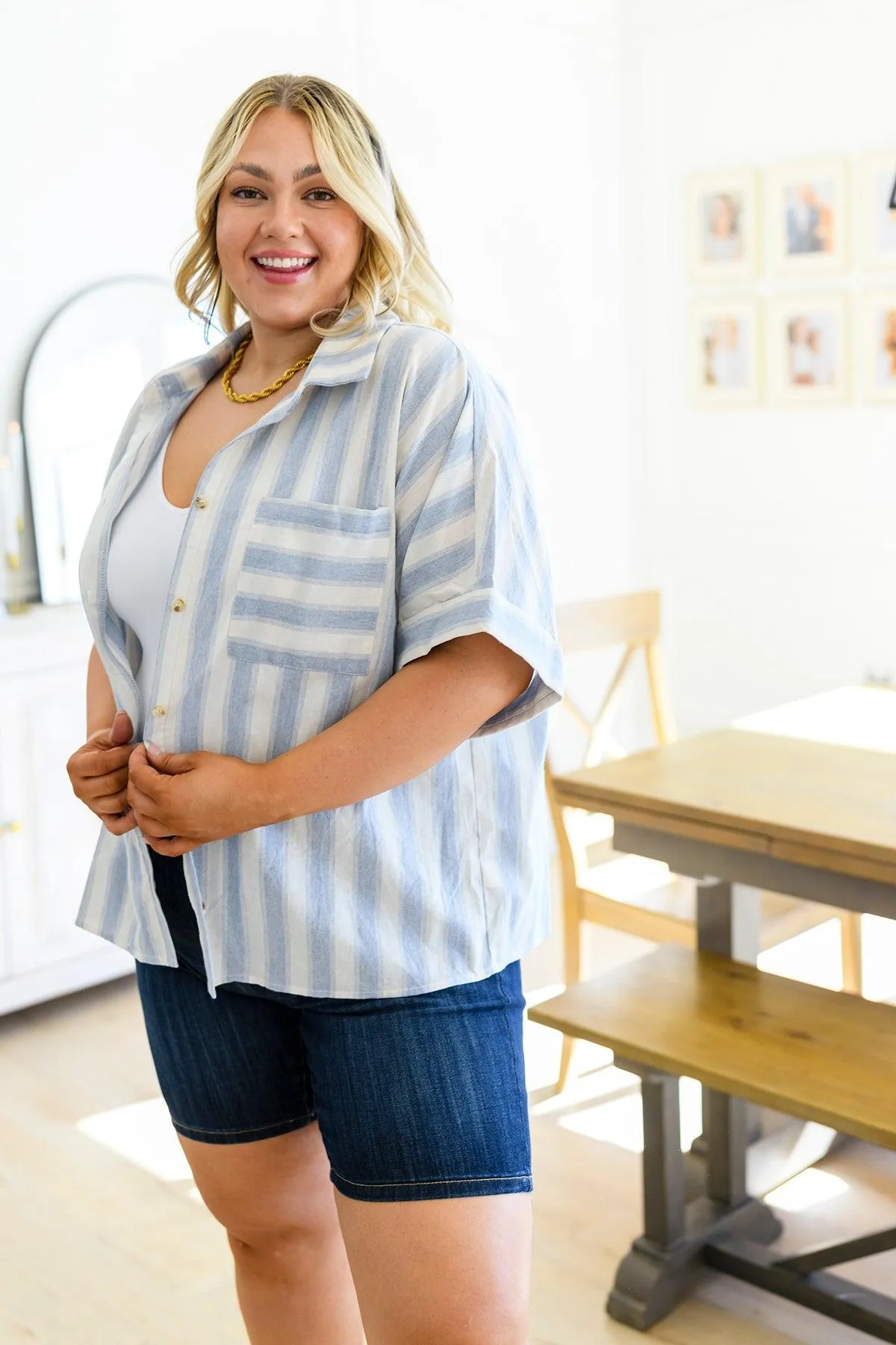 Hazel Blues® |  Tailored to Relax Striped Button Down
