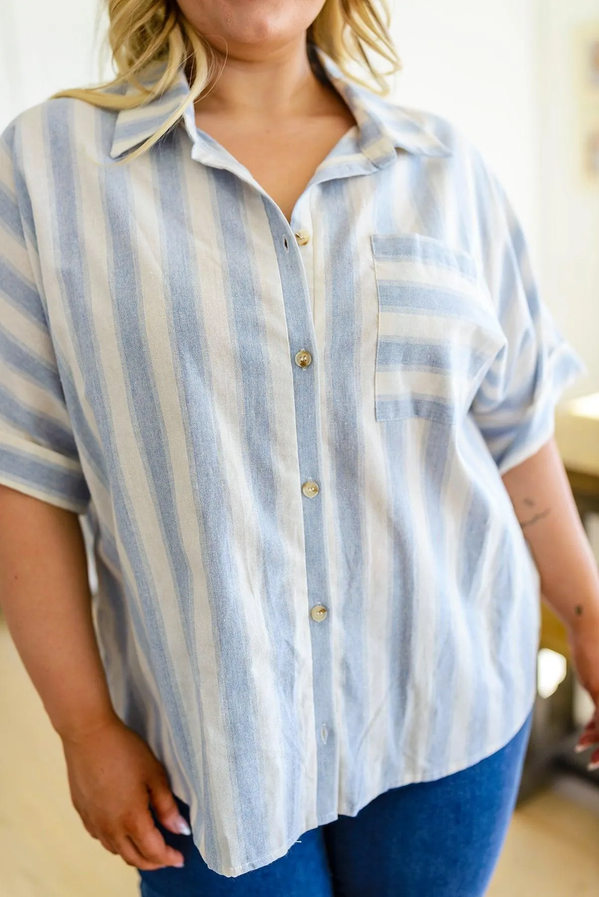 Hazel Blues® |  Tailored to Relax Striped Button Down