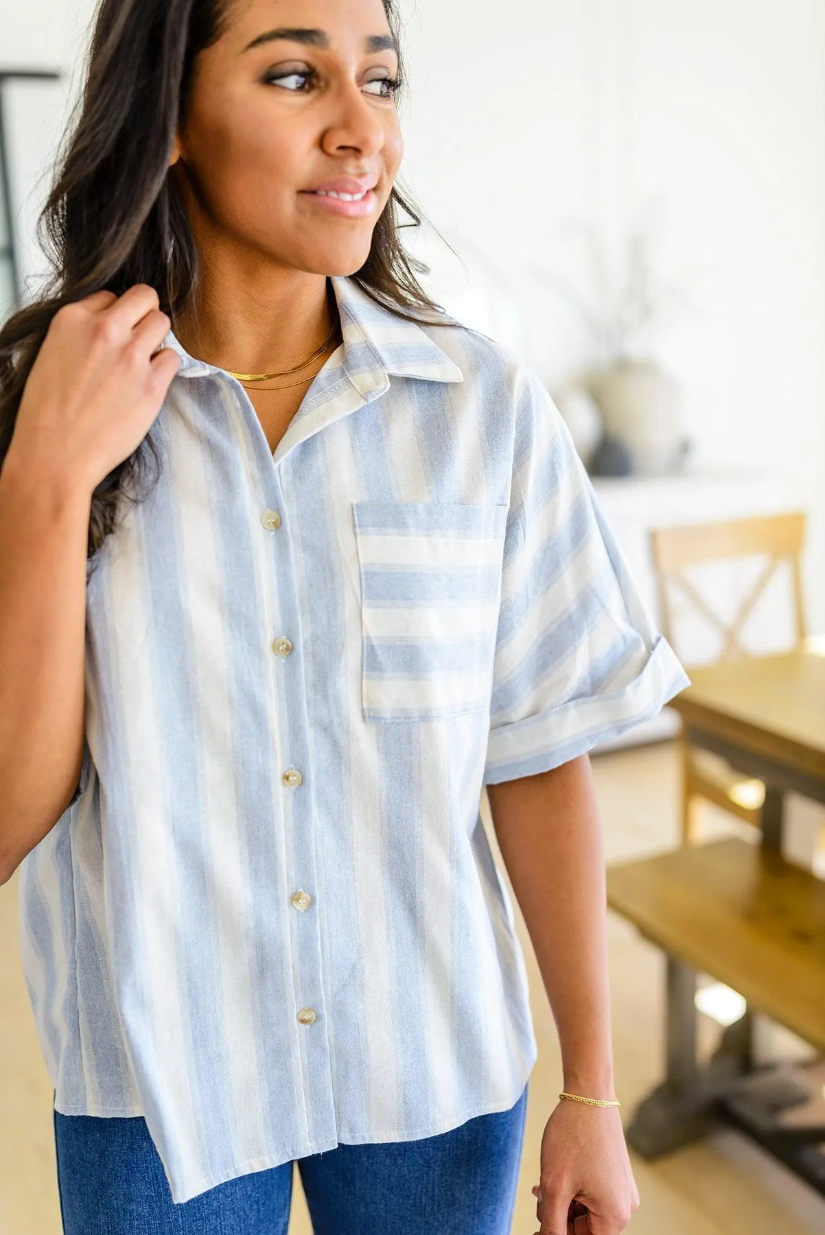 Hazel Blues® |  Tailored to Relax Striped Button Down