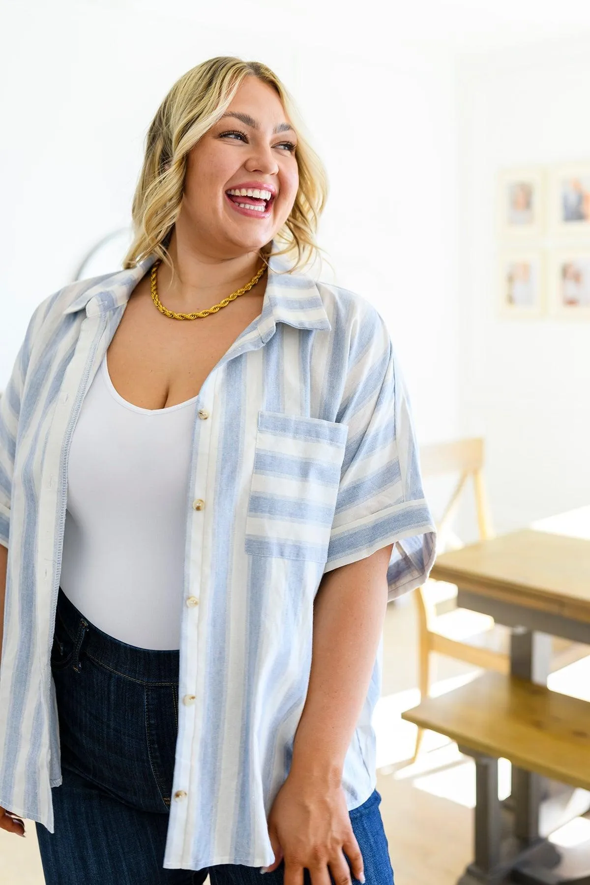 Hazel Blues® |  Tailored to Relax Striped Button Down