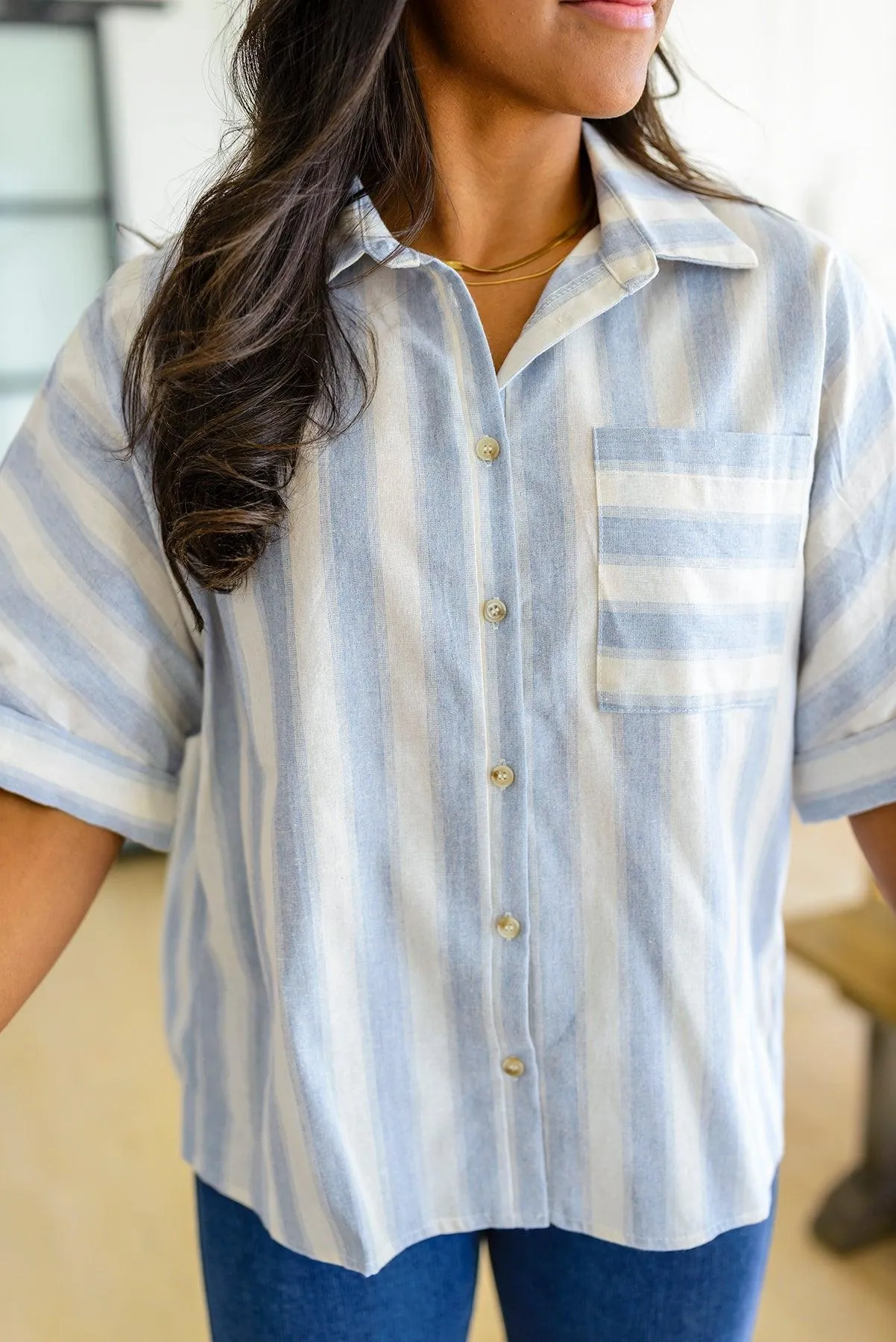 Hazel Blues® |  Tailored to Relax Striped Button Down