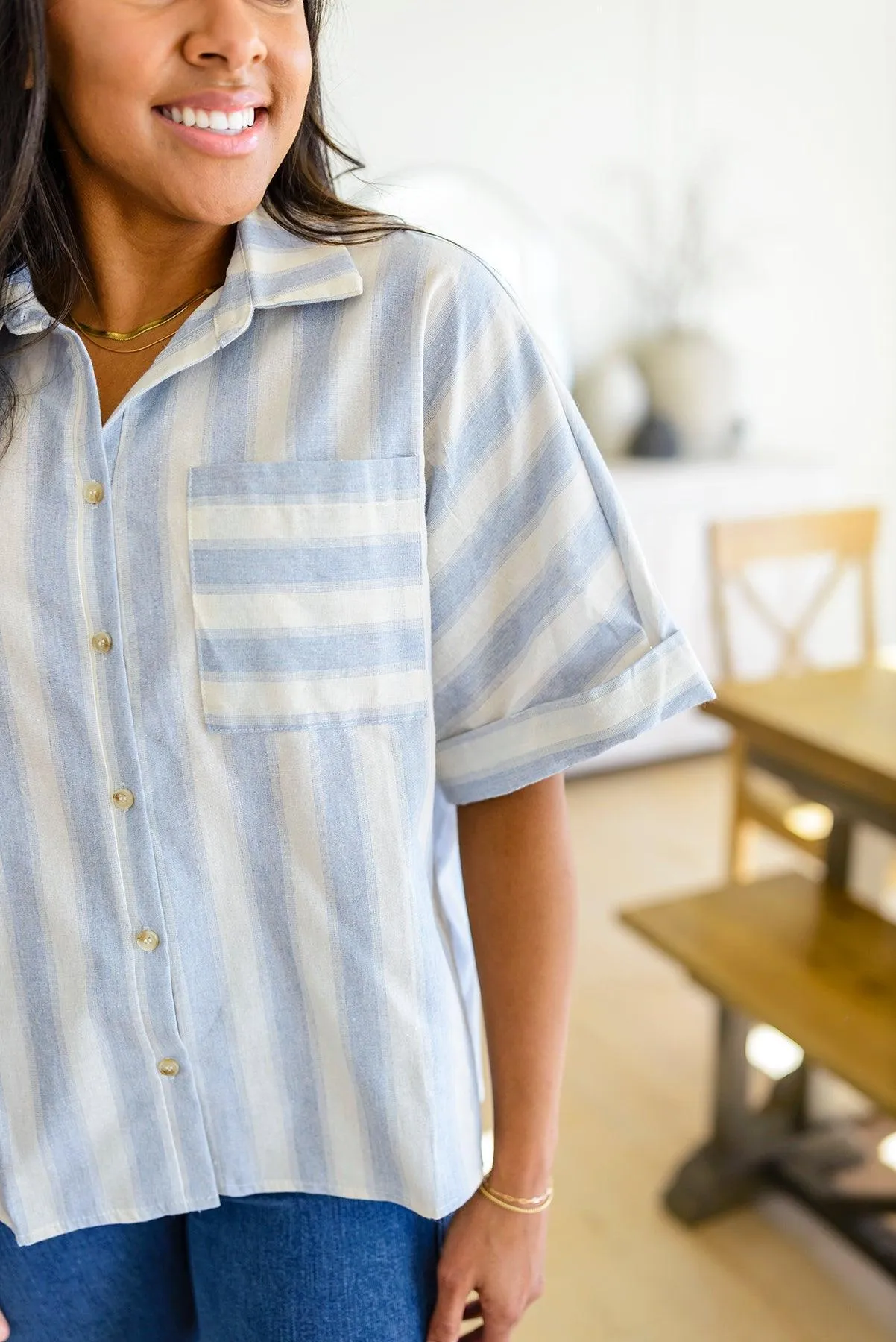 Hazel Blues® |  Tailored to Relax Striped Button Down