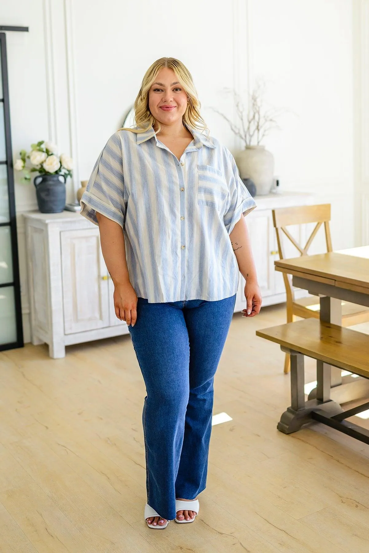 Hazel Blues® |  Tailored to Relax Striped Button Down