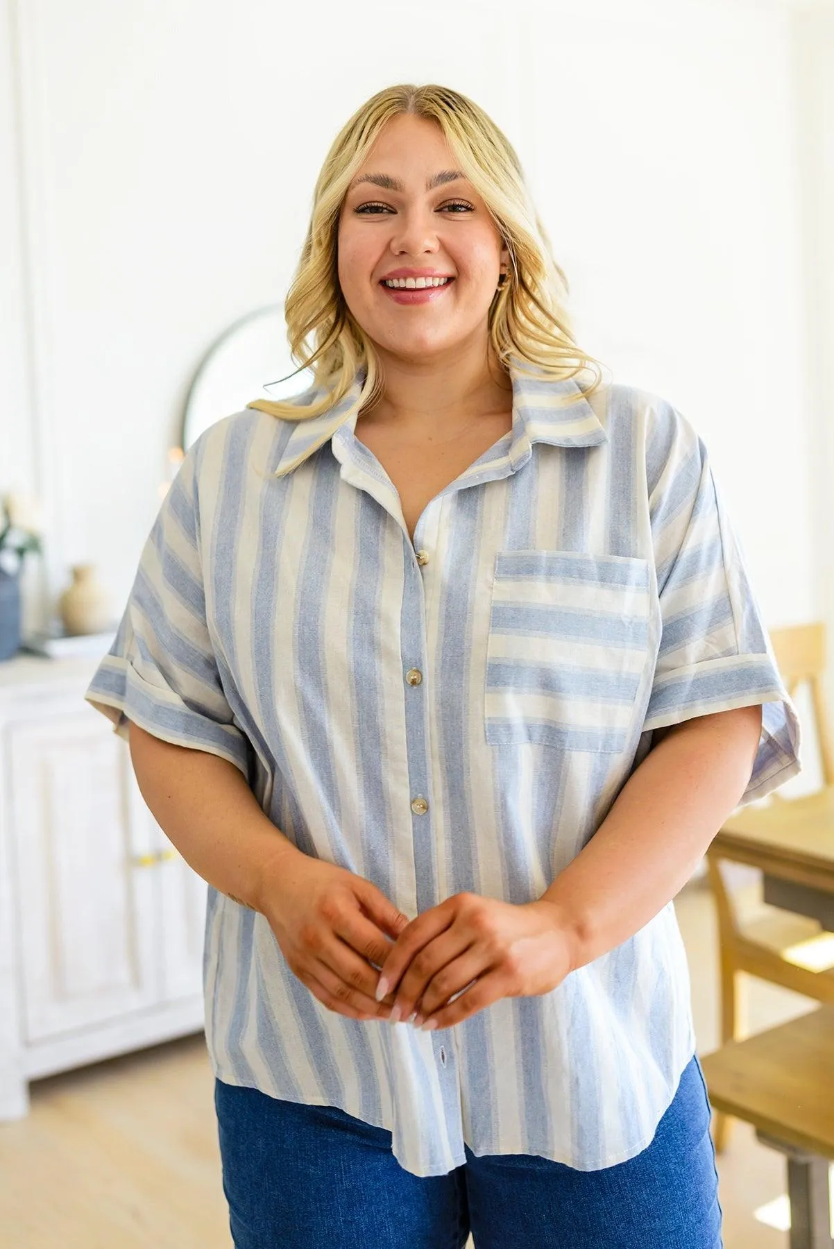 Hazel Blues® |  Tailored to Relax Striped Button Down