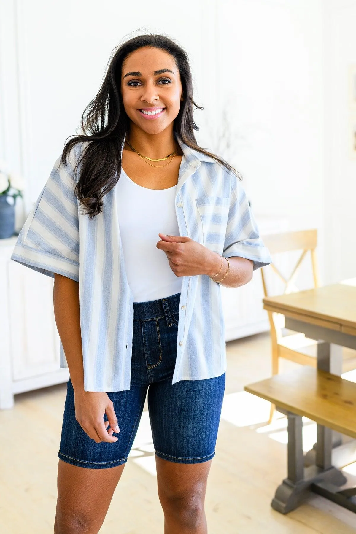 Hazel Blues® |  Tailored to Relax Striped Button Down