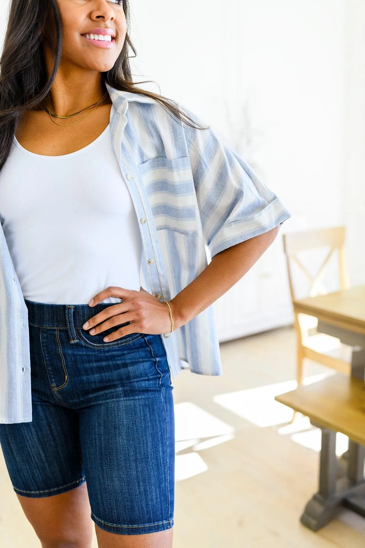 Hazel Blues® |  Tailored to Relax Striped Button Down