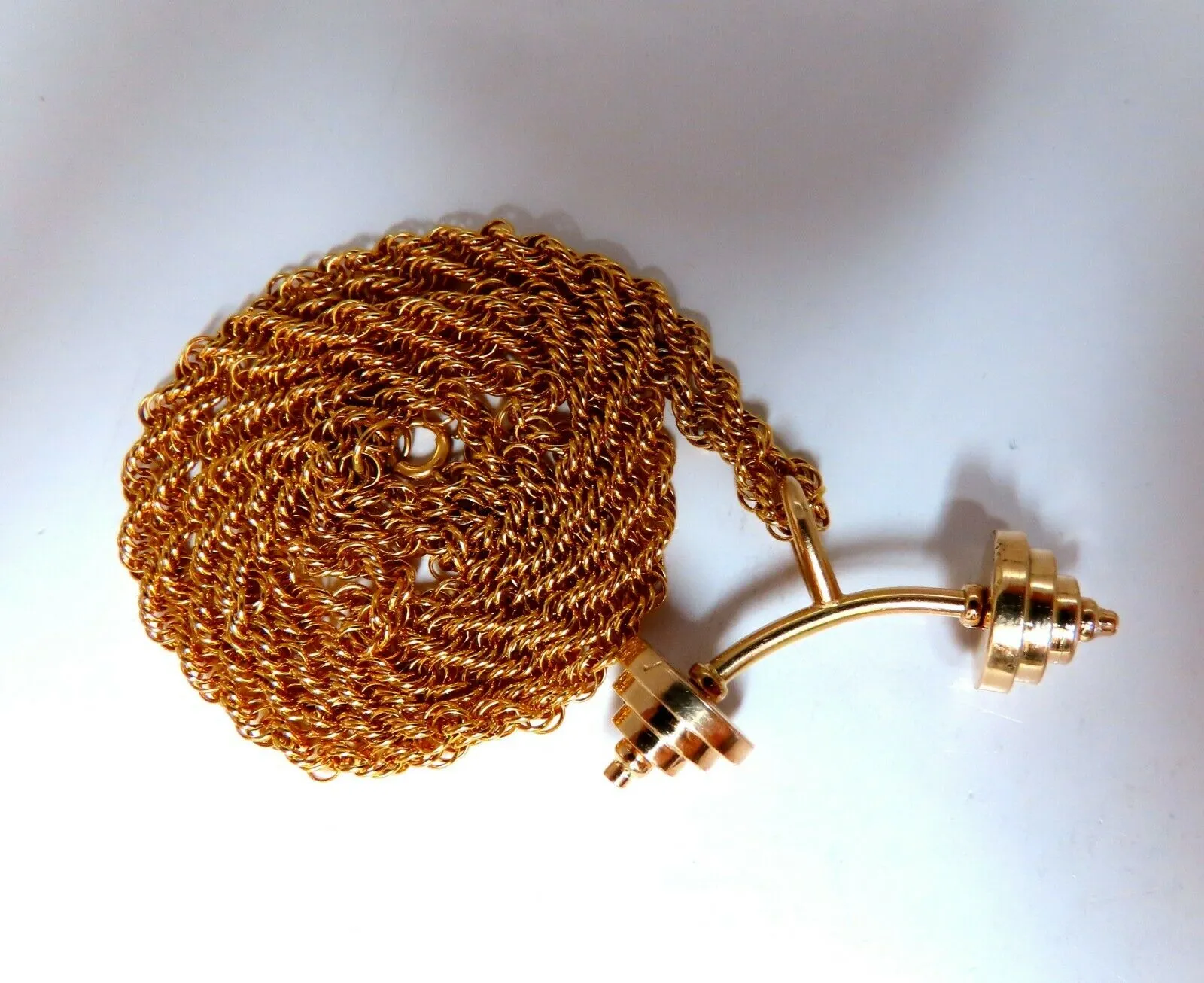 HeavyWeight Gym Weight Lifter Bench Press Dumbbell Long Rope Chain Necklace 14kt