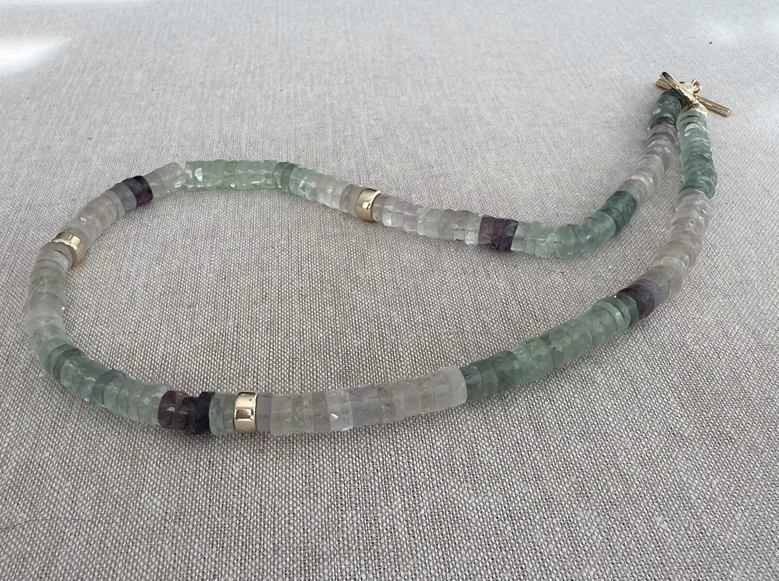 Heishi Fluorite Necklace with Gold Accents