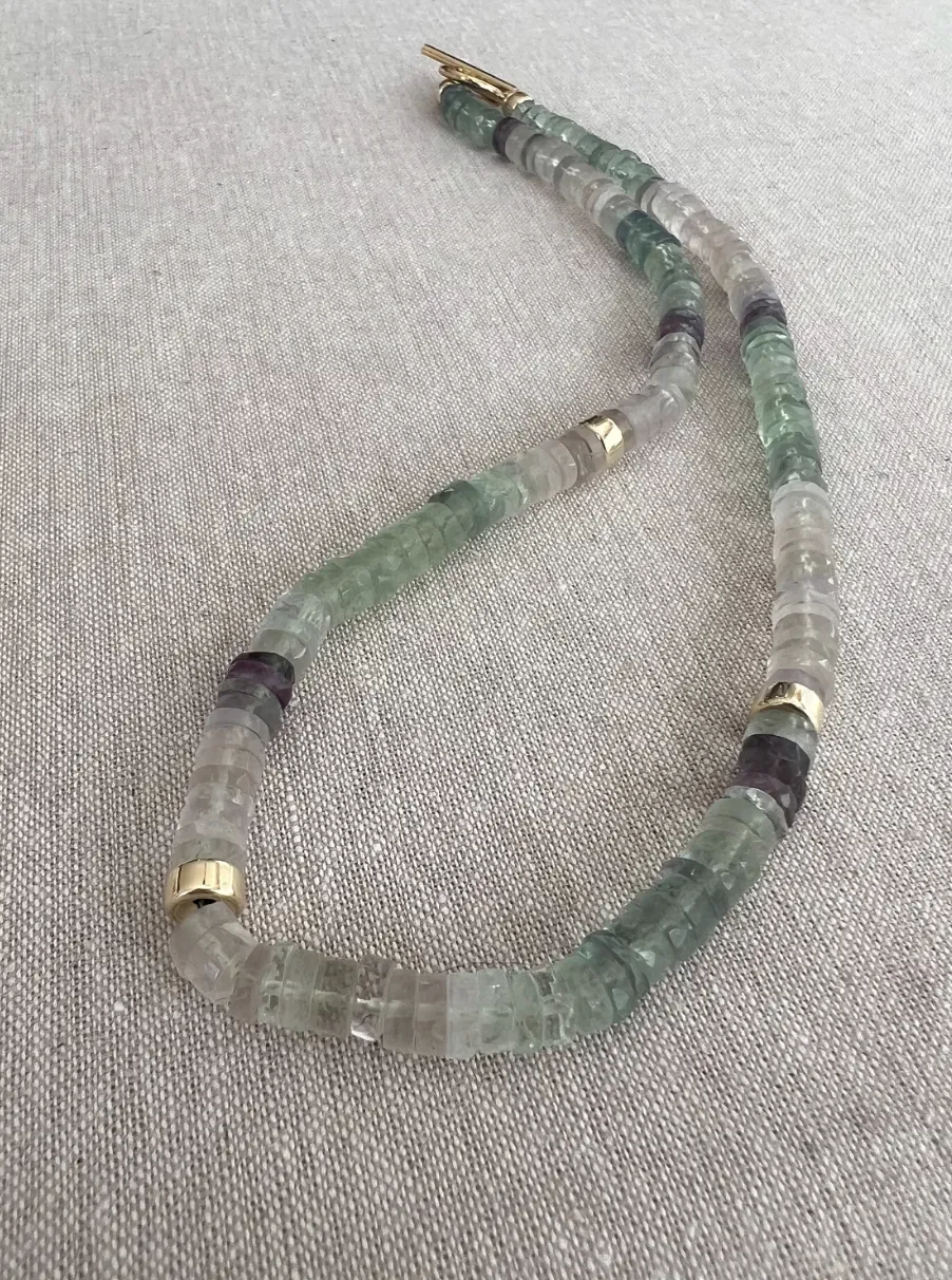 Heishi Fluorite Necklace with Gold Accents