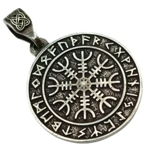 Helm of Awe in Futhark circle silver pendant