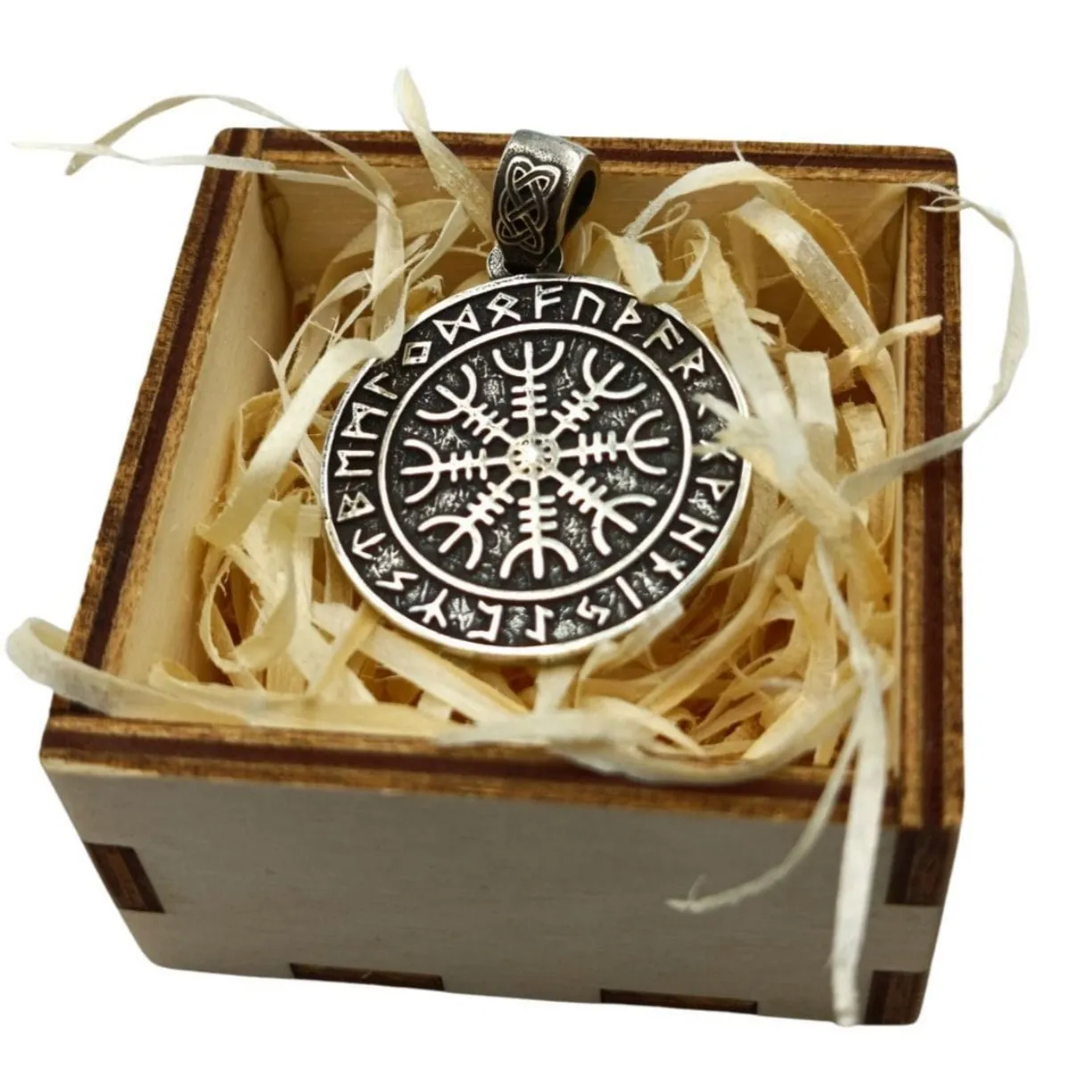 Helm of Awe in Futhark circle silver pendant