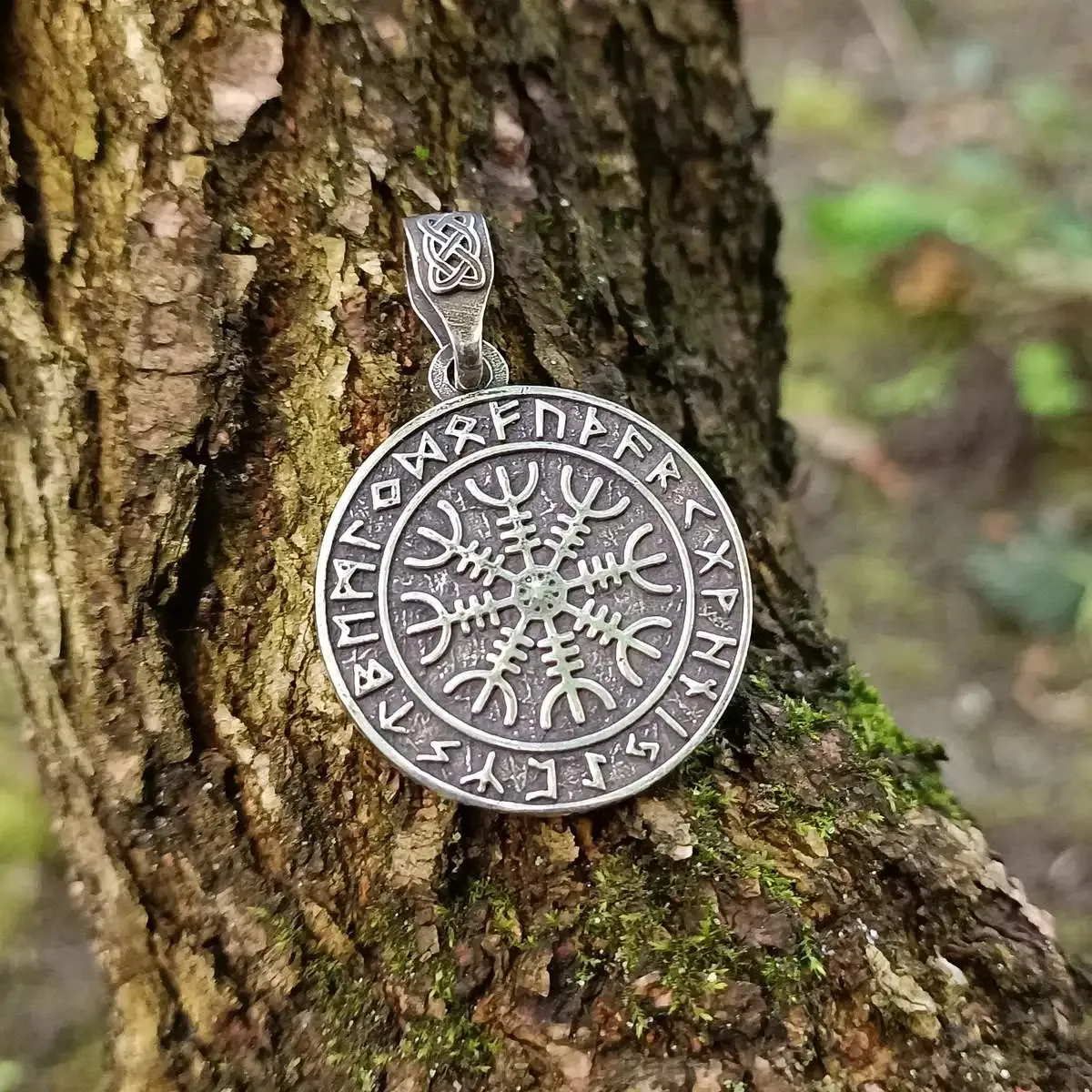 Helm of Awe in Futhark circle silver pendant