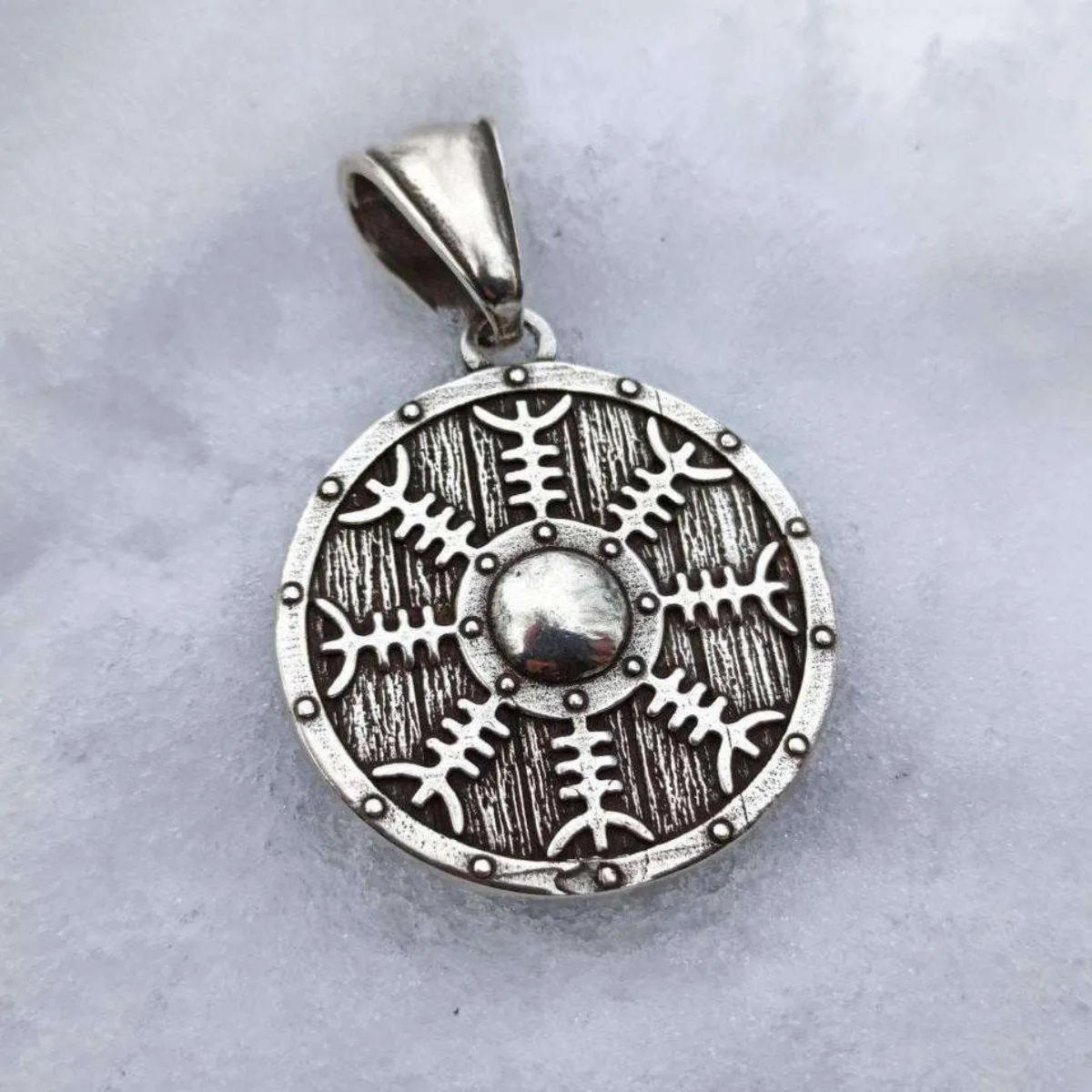 Helm of Awe on viking shield silver pendant