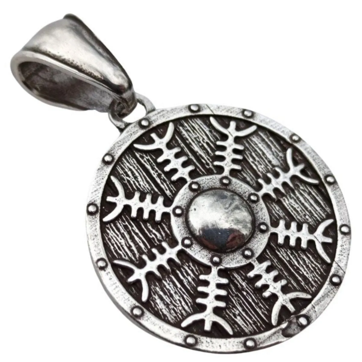 Helm of Awe on viking shield silver pendant