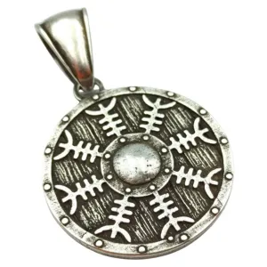 Helm of Awe on Viking shield silver plated pendant