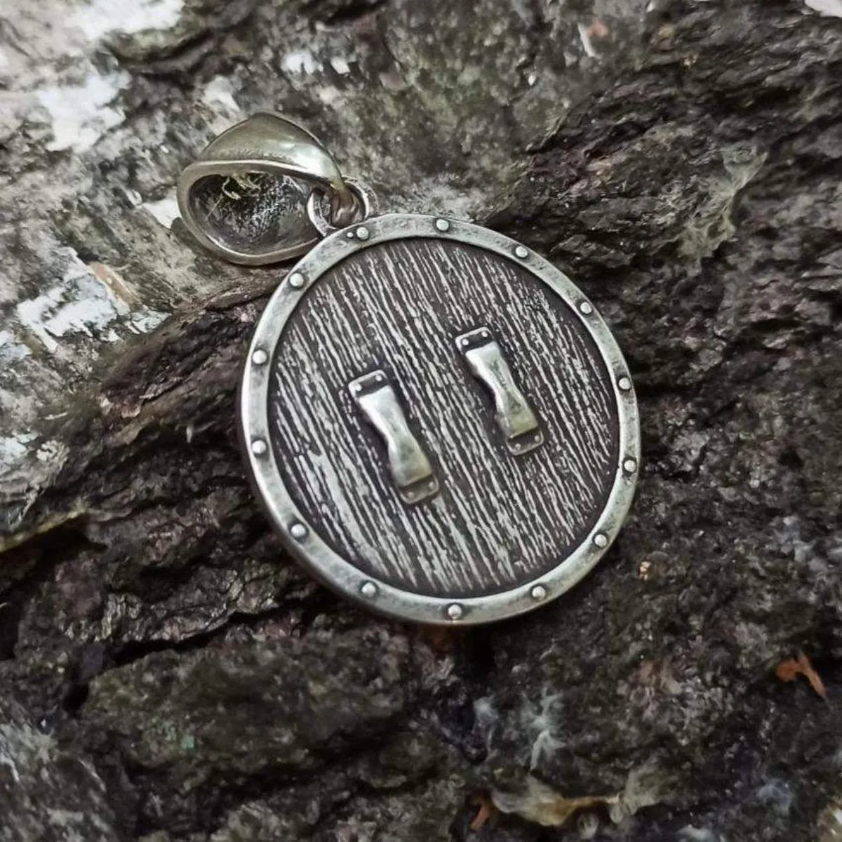 Helm of Awe on Viking shield silver plated pendant