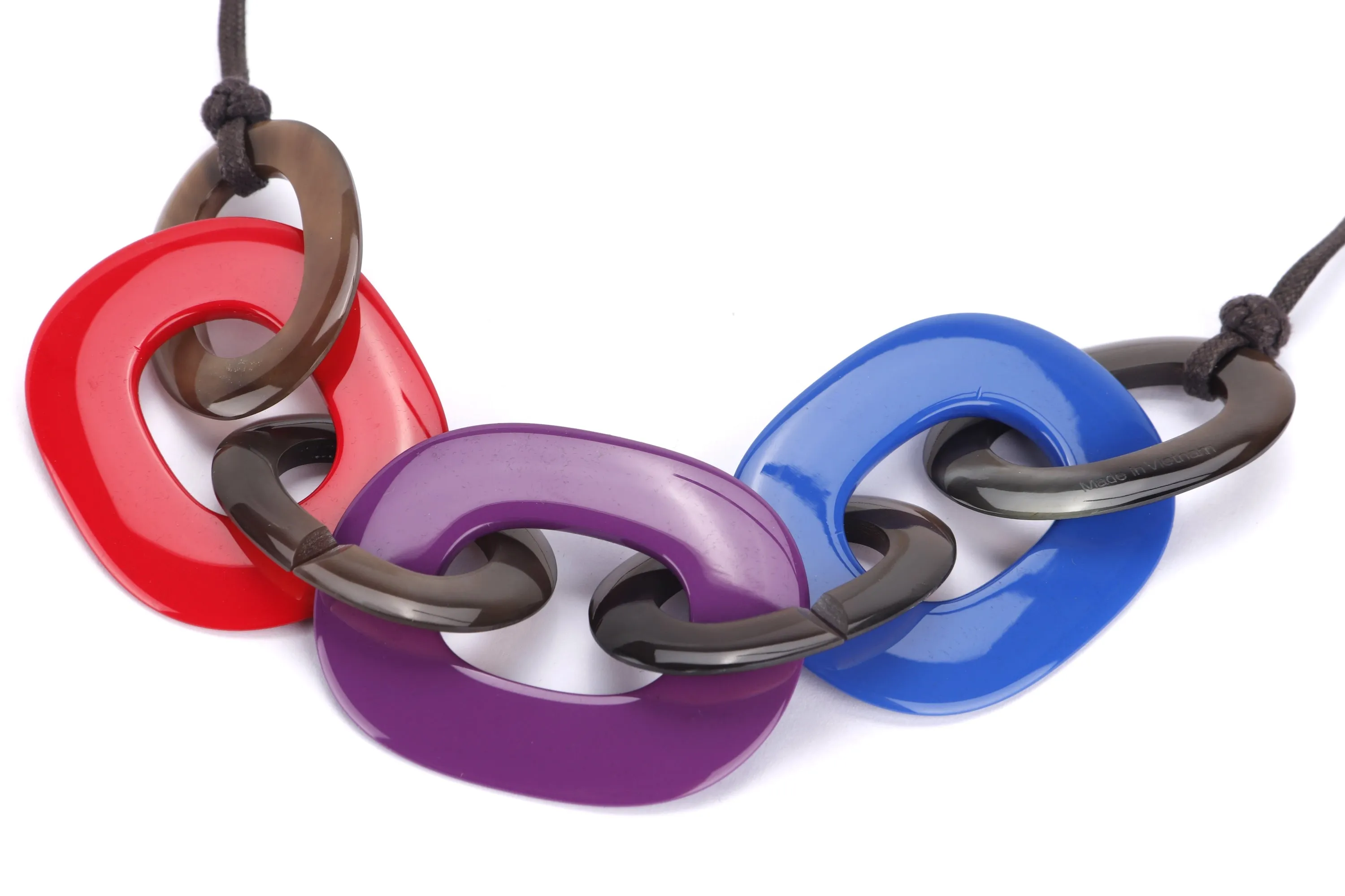 HERMES BUFFALO HORN NECKLACE RED, PURPLE, BLUE ENAMEL, WITH DUST COVER
