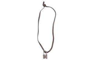 HERMES TOUREG SV925 H LOCK TRIBE NECKLACE WITH KHAKI LEATHER STRAP
