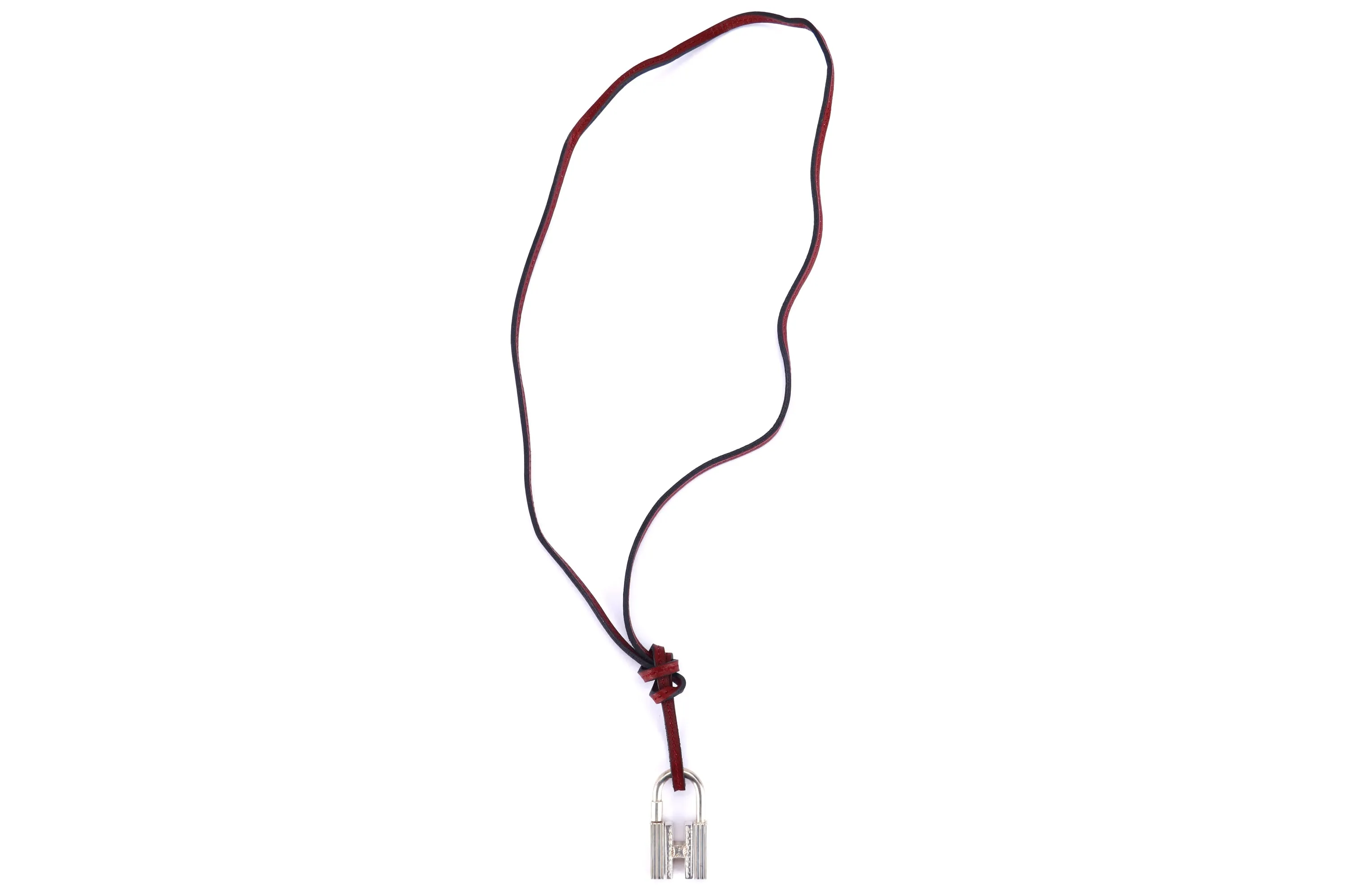 HERMES TOUREG SV925 H LOCK TRIBE NECKLACE WITH RED LEATHER STRAP