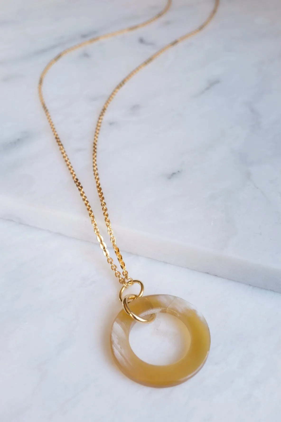 Hoi An 16K Gold Plated Necklace with Circle-shaped Genuine Horn Pendant