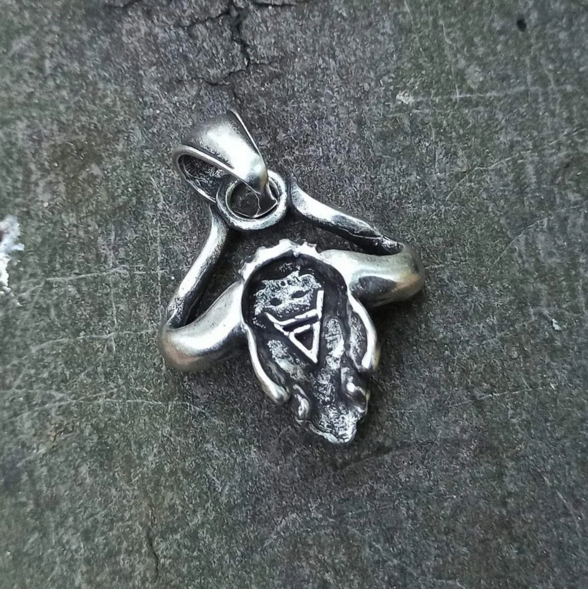 Horned God Veles silver plated pendant