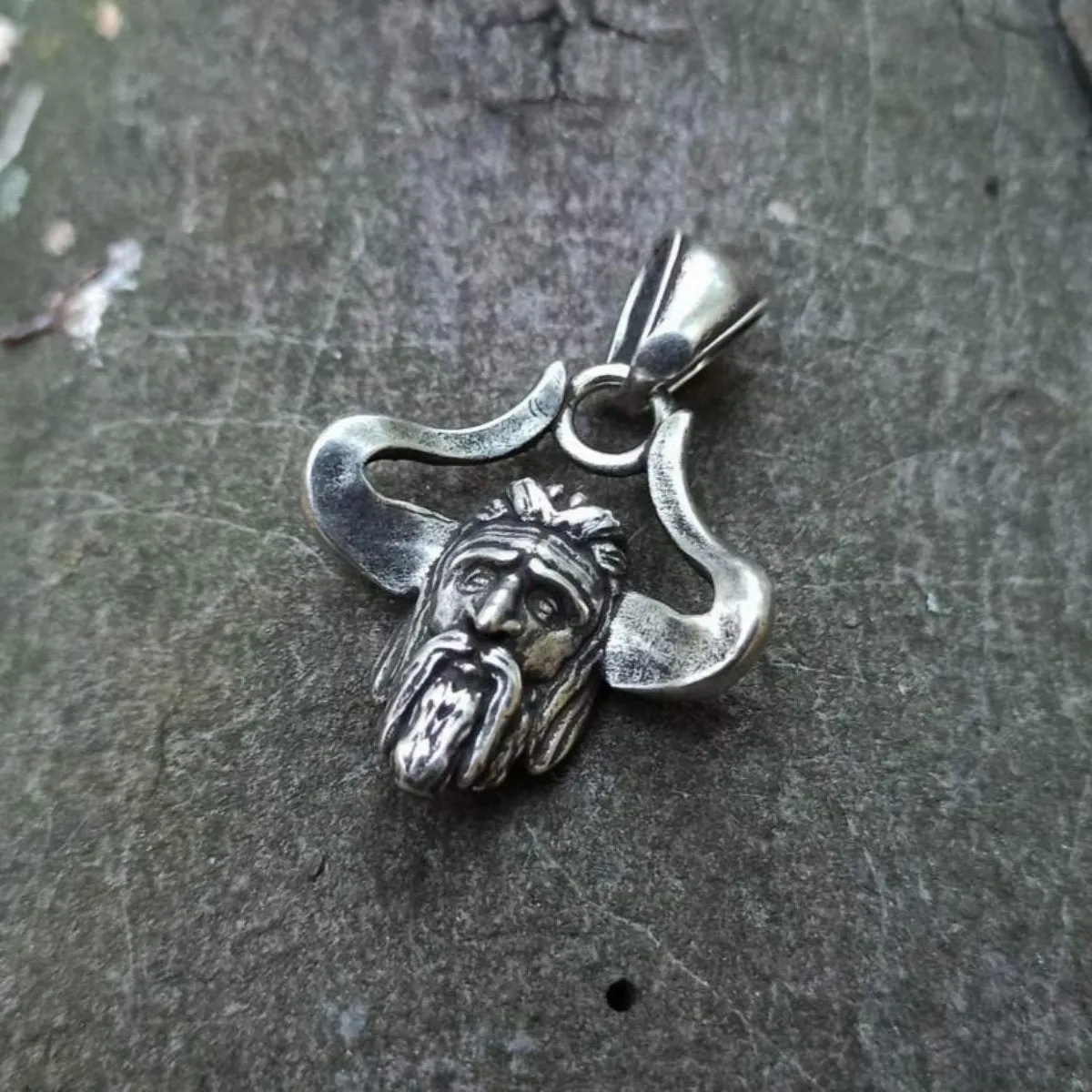 Horned God Veles silver plated pendant