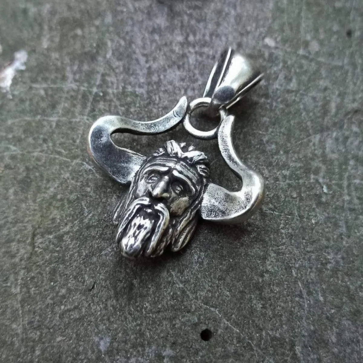Horned God Veles silver plated pendant