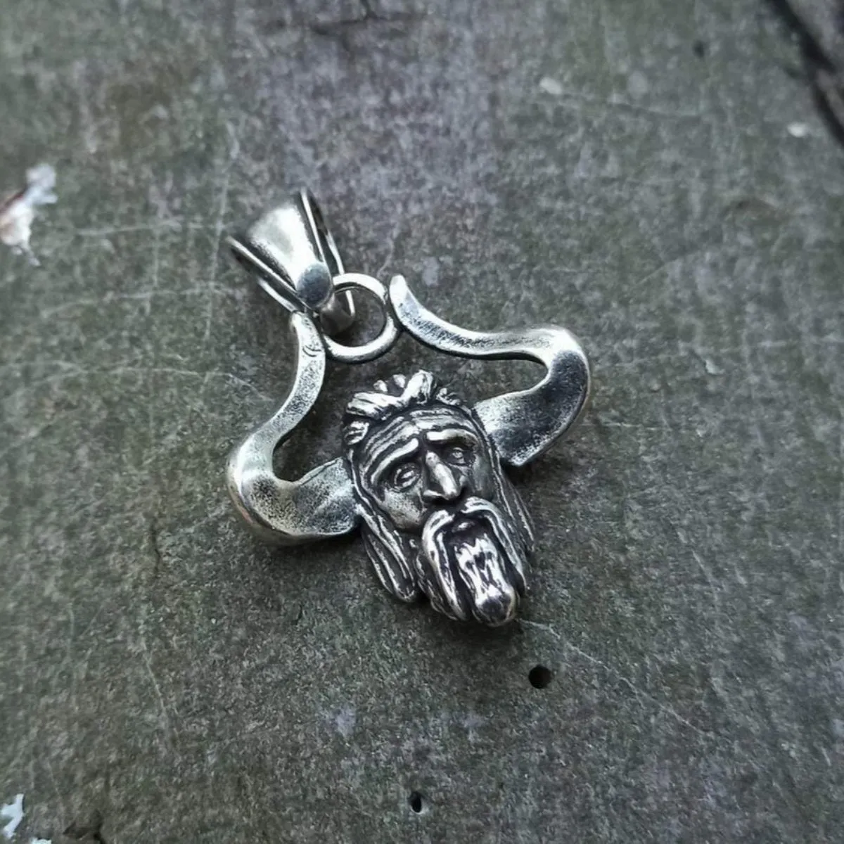 Horned God Veles silver plated pendant