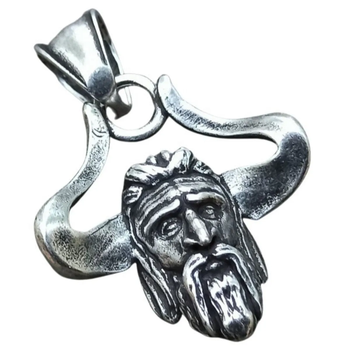 Horned God Veles silver plated pendant