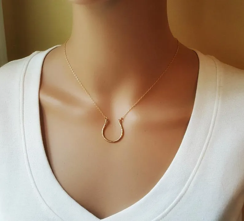 Horseshoe Charm Necklace - 14k Gold Fill Necklace - Simple Jewelry - Dainty Necklace - Gold Fill Jewelry - Lucky Necklace - Gift for Her
