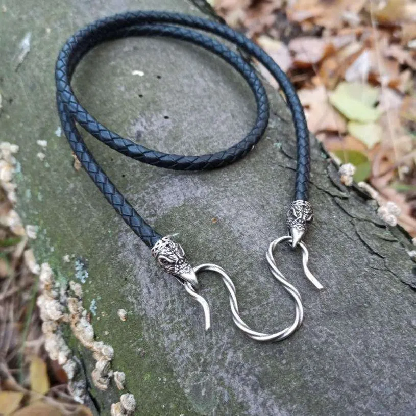 Huginn and Muninn leather necklace with silver plated clasps