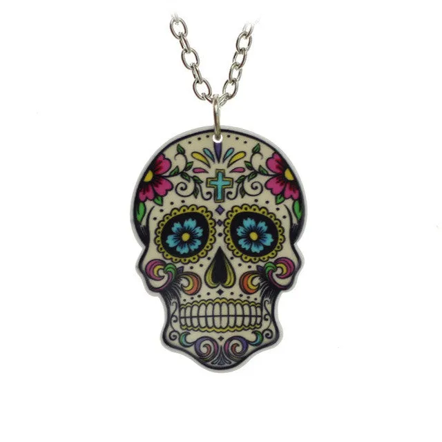 Impressive Colorful Skull 16" Chain Necklace