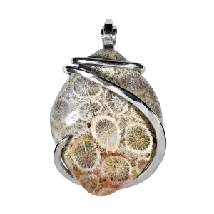 Indonesian Fossilized Coral Handmade Stone Pendant Wrapped in Silver
