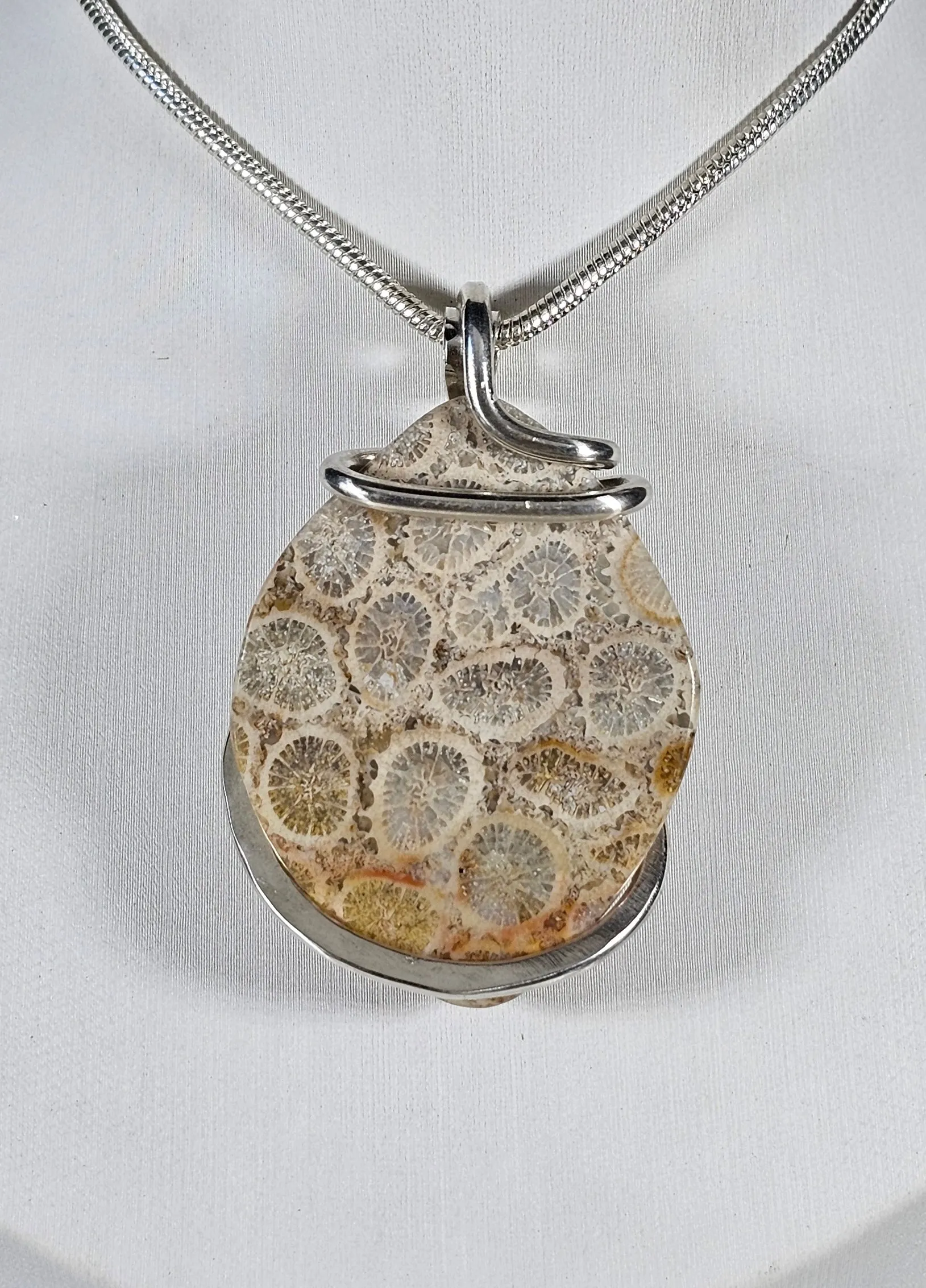 Indonesian Fossilized Coral Handmade Stone Pendant Wrapped in Silver