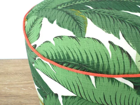 Isla Palm Print Poof Ottoman - Green & Coral