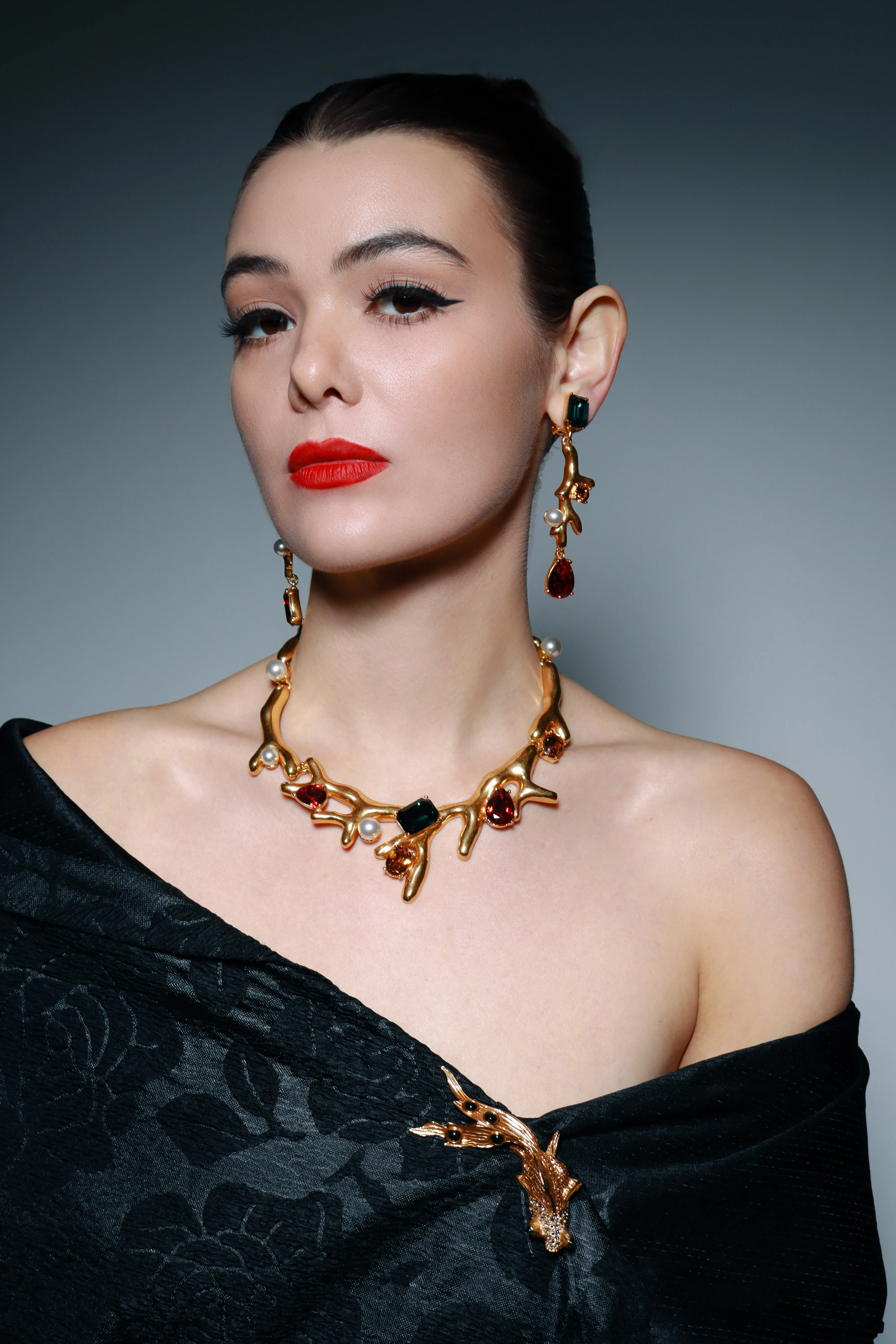 Jeweled Coral Branch Collar