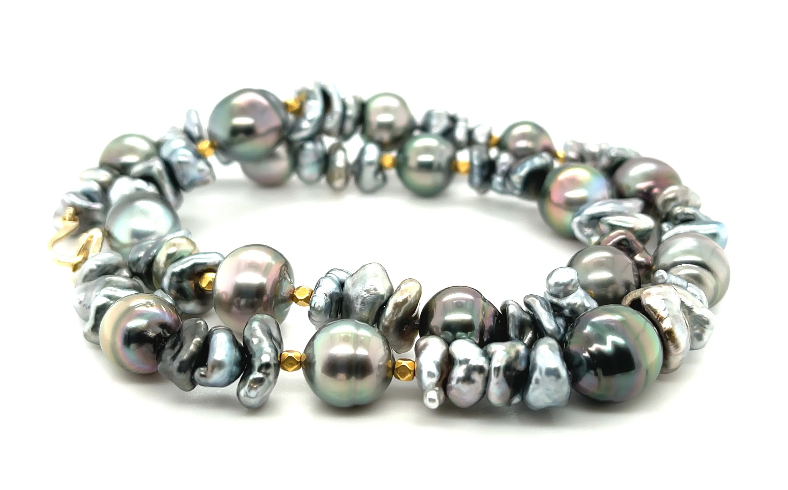 Keshi and Baroque Black Pearl Necklace with 18k Yellow Gold Accents