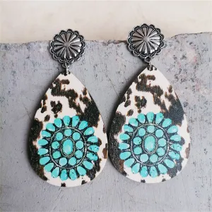 Khaki Wood & Silver-Plated Drop Earrings