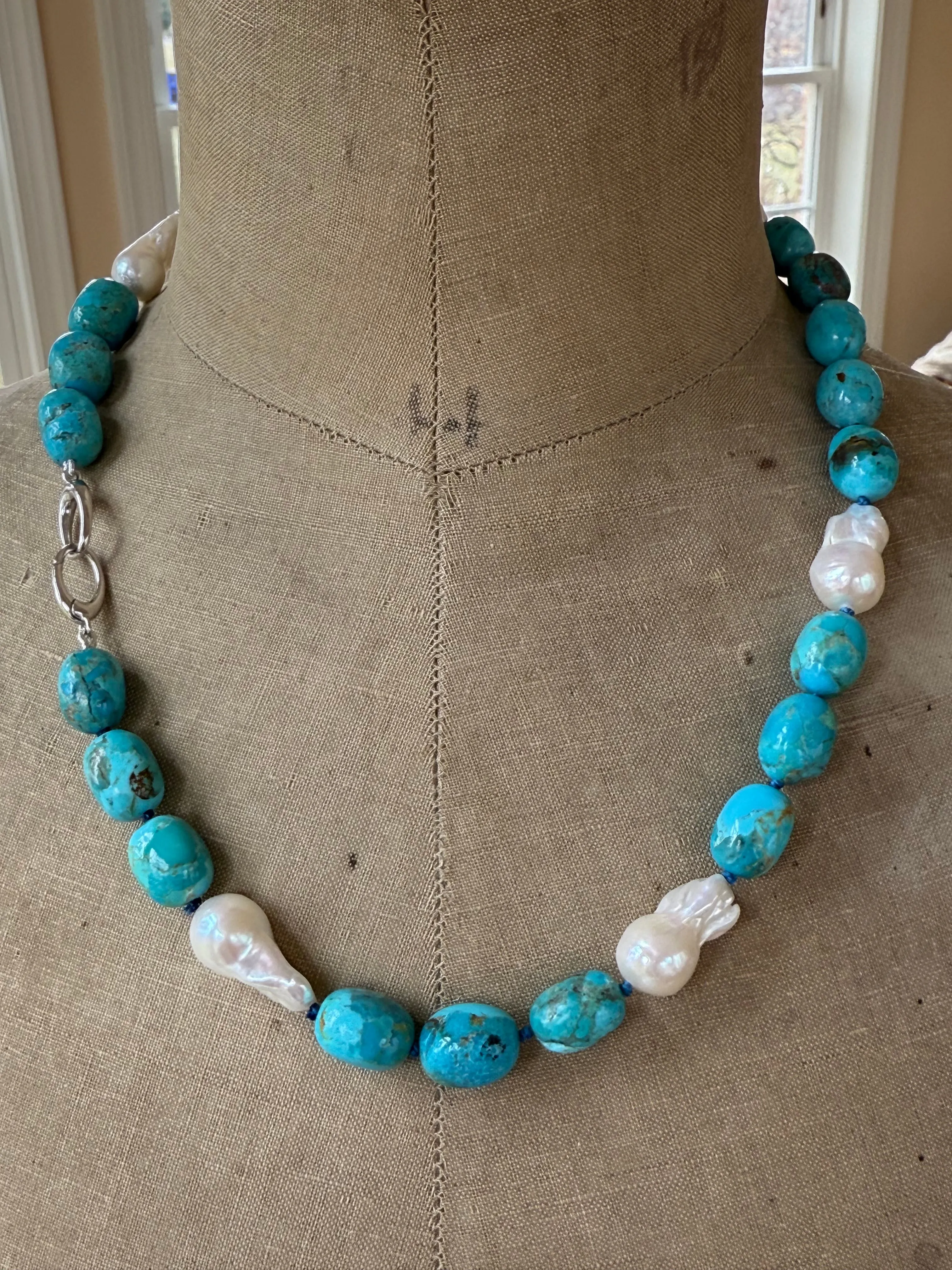 Kingman Turquoise and Baroque Pearl Necklace