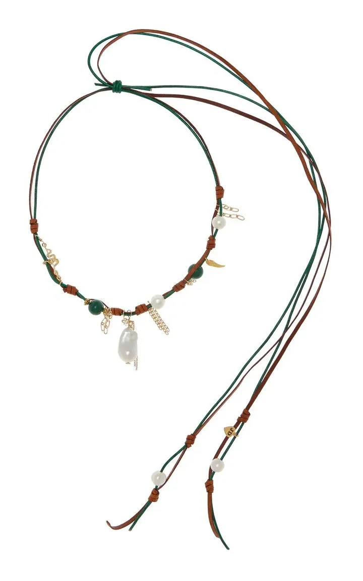Knotted Leather Malachite Necklace