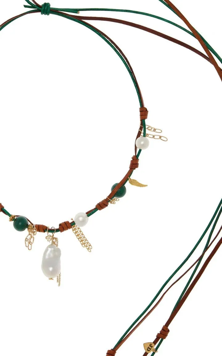 Knotted Leather Malachite Necklace