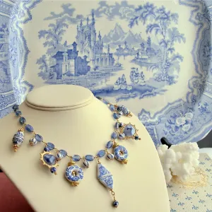 Kyanite Blue White Porcelain Bead Charm Necklace - Bluebelle III Necklace