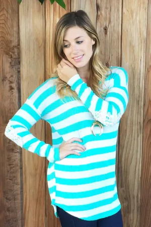 Lace Crochet Elbow Stripe Top-2 Colors!