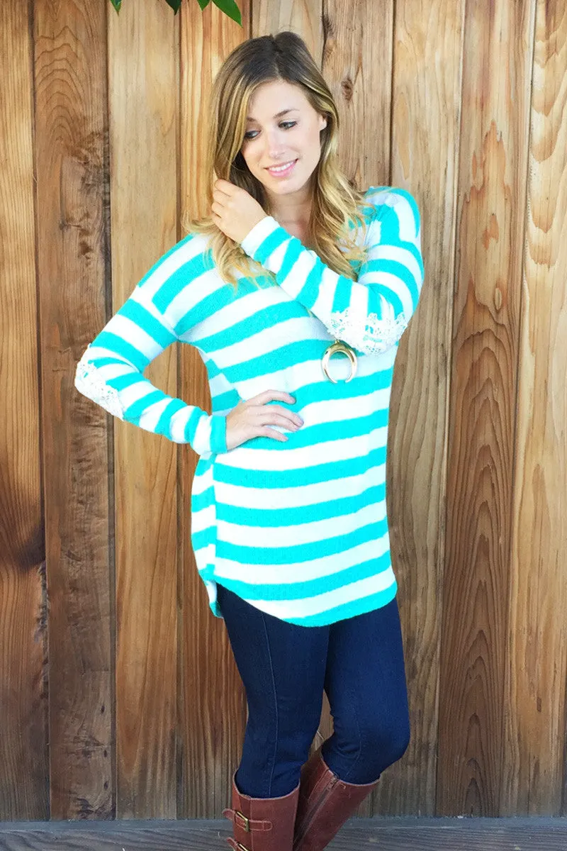 Lace Crochet Elbow Stripe Top-2 Colors!