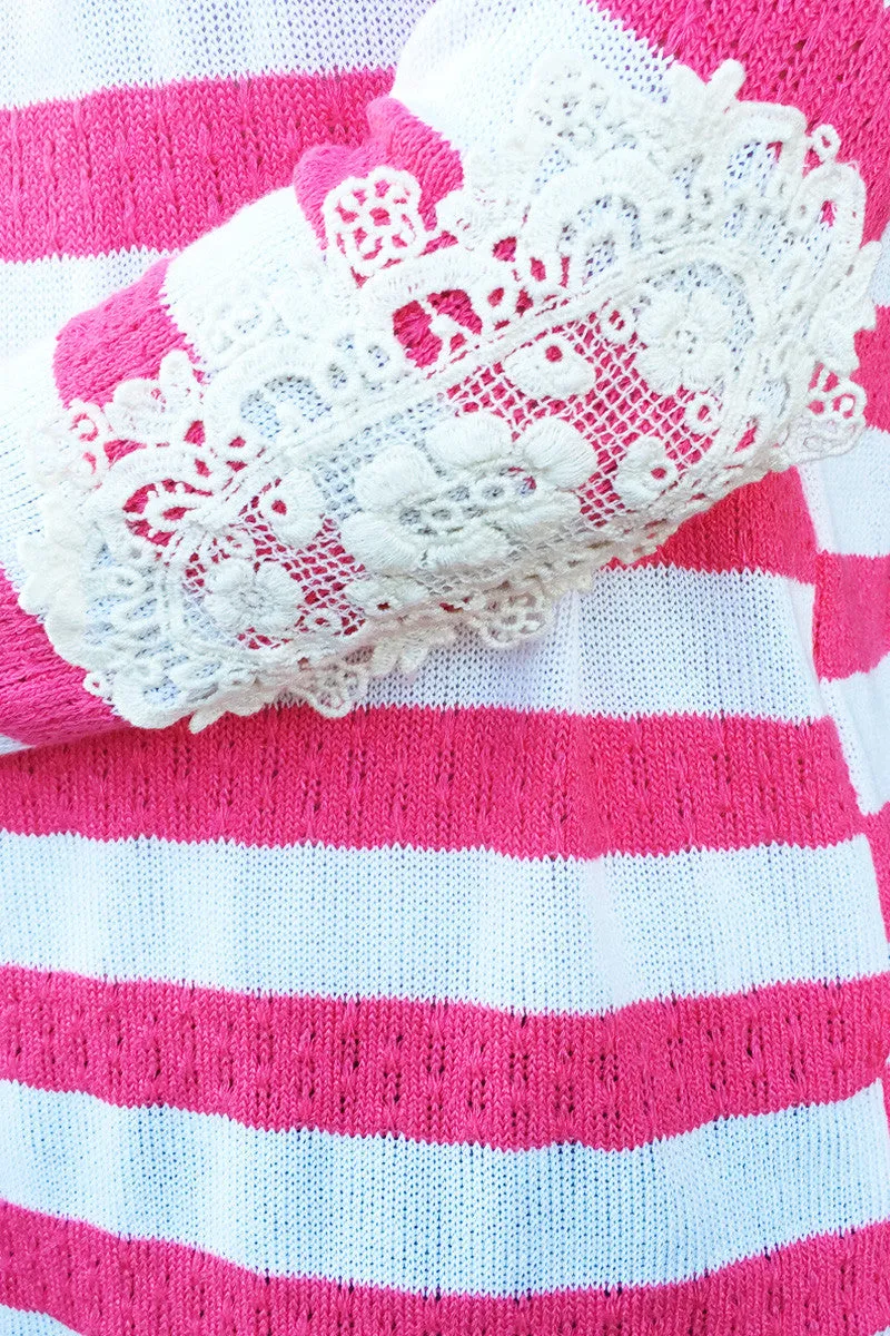 Lace Crochet Elbow Stripe Top-2 Colors!