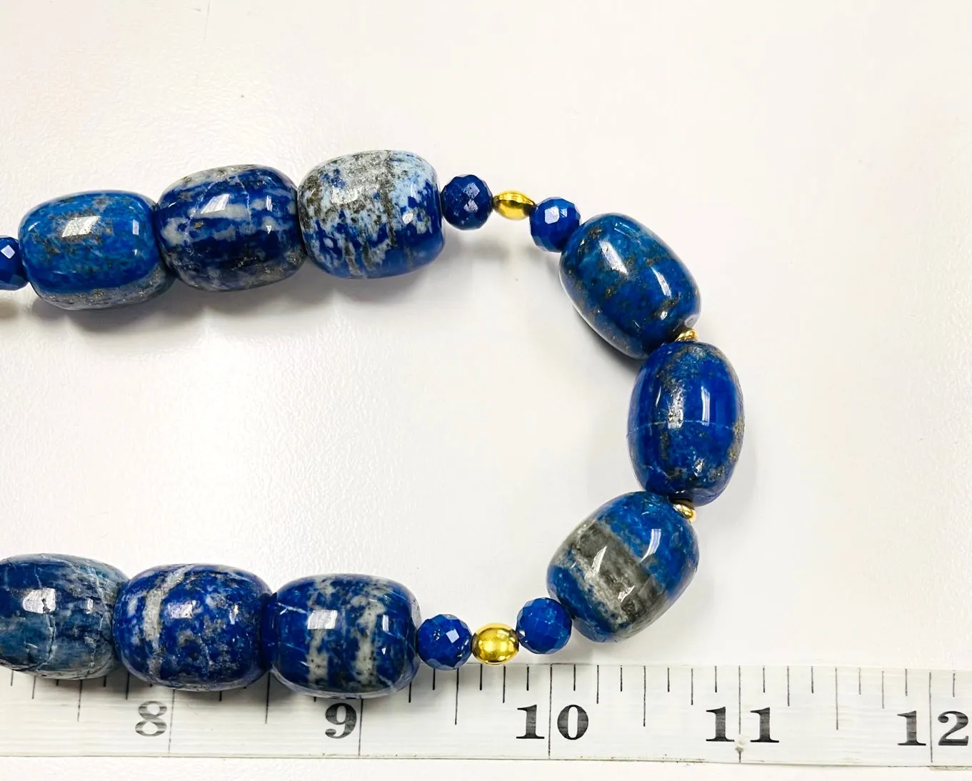Lapis Lazuli Barrel Shaped Beaded Necklace with Yellow Gold Accents
