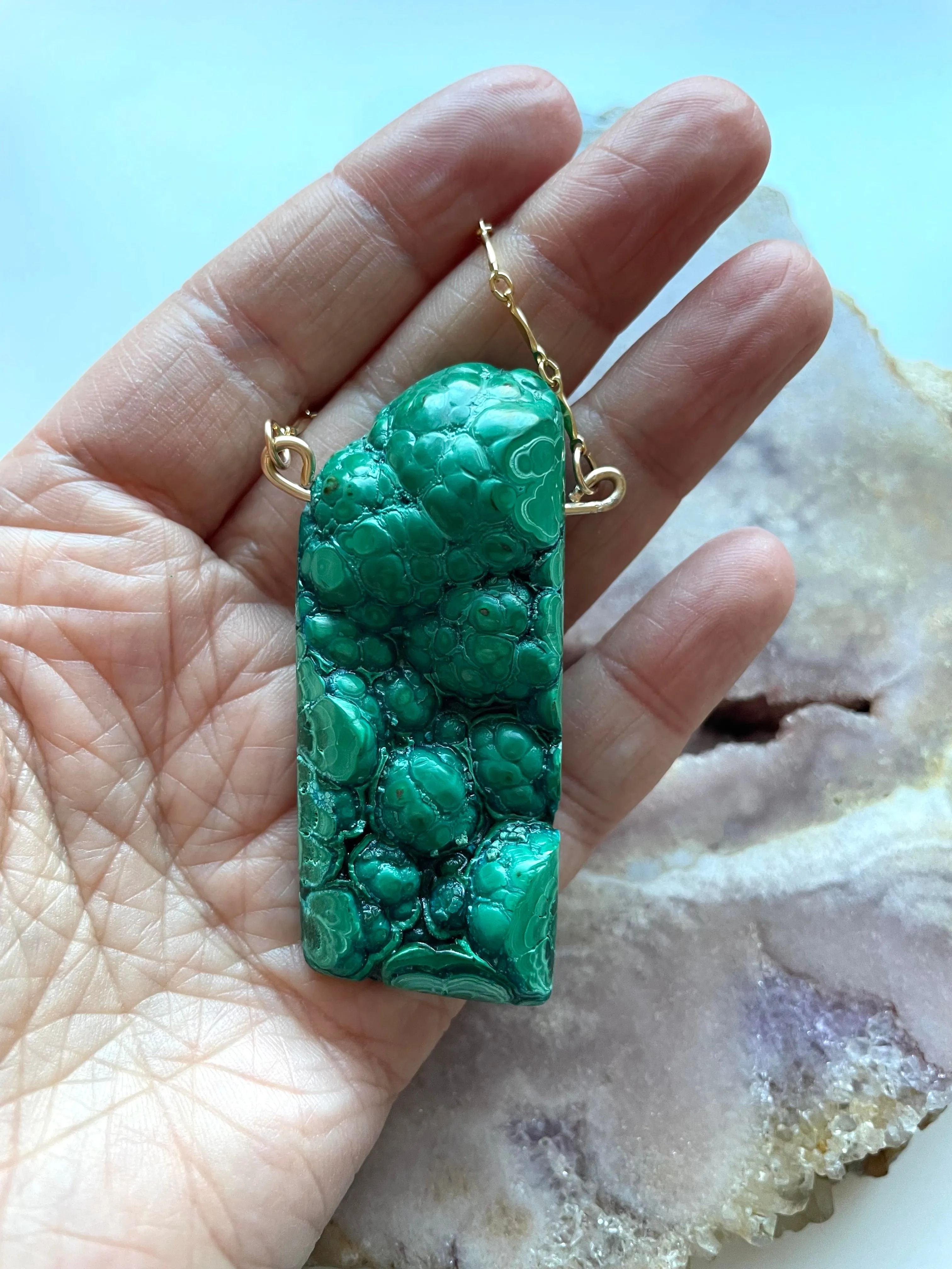 Large Malachite Statement Necklace on Gold